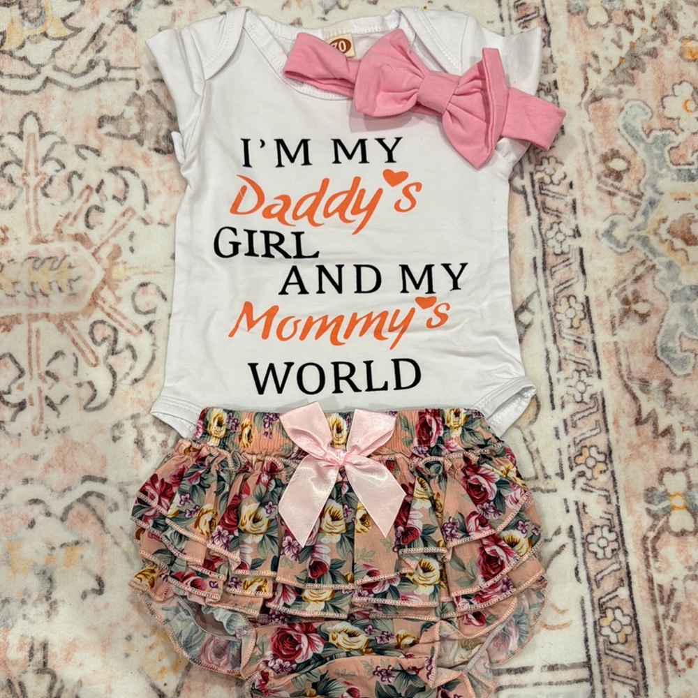 Floral Ruffle Baby Outfit with Pink Bow